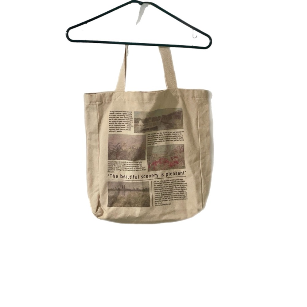 Cream Canvas Tote Bag with Graphic Design